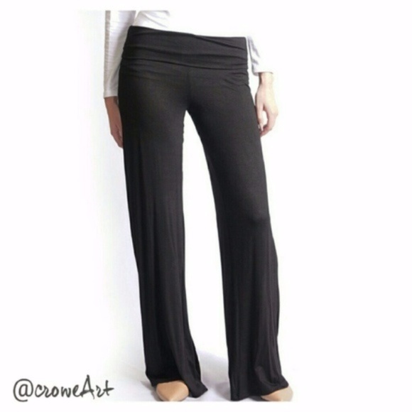 Essential Comfy Black Foldover Wide Palazzo Pants - Picture 2 of 8